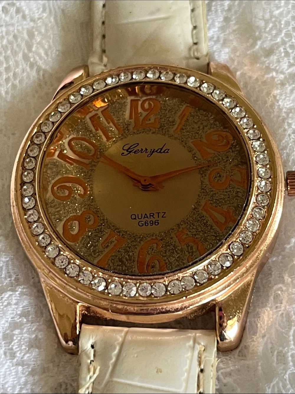 Gerryda Rose Gold Crystal Women’s Watch with White Strap